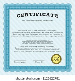 Light blue Diploma template or certificate template. Lovely design. Detailed. Printer friendly. 