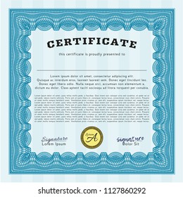Light blue Diploma template or certificate template. Money Pattern. Complex background. Customizable, Easy to edit and change colors. 