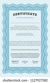 Light blue Diploma template or certificate template. Printer friendly. Customizable, Easy to edit and change colors. Superior design. 