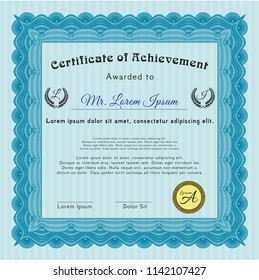 Light blue Diploma template or certificate template. Customizable, Easy to edit and change colors. With complex background. Money style design. 