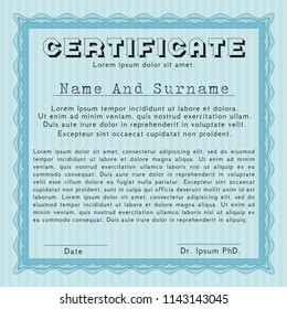 Light blue Diploma template or certificate template. Detailed. With great quality guilloche pattern. Elegant design. 