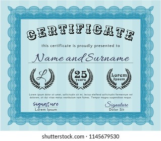 Light blue Diploma template or certificate template. Money style design. With complex linear background. Customizable, Easy to edit and change colors. 