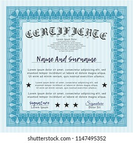 Light blue Diploma template or certificate template. Lovely design. Complex background. Detailed. 