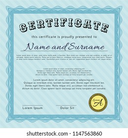 Light blue Diploma template or certificate template. Modern design. Customizable, Easy to edit and change colors. With complex background. 