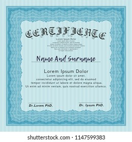 Light blue Diploma template or certificate template. Beauty design. Easy to print. Customizable, Easy to edit and change colors. 