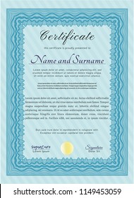 Light blue Diploma template or certificate template. Money Pattern design. Detailed. Printer friendly. 
