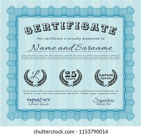 Light blue Diploma template or certificate template. Artistry design. Customizable, Easy to edit and change colors. With great quality guilloche pattern. 