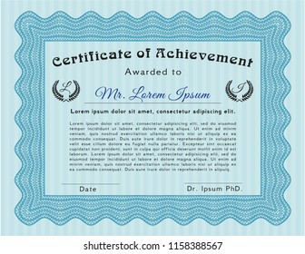 Light blue Diploma template or certificate template. Vector illustration. With quality background. Money style design. 