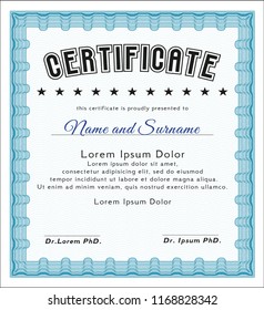 Light blue Diploma template or certificate template. Good design. With complex background. Detailed. 