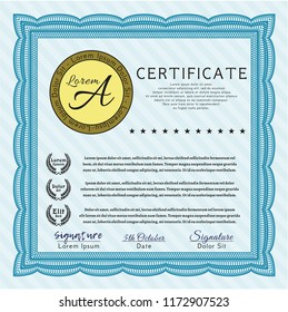 Light blue Diploma template or certificate template. With complex background. Customizable, Easy to edit and change colors. Nice design. 