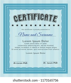 Light blue Diploma template or certificate template. With quality background. Vector illustration. Money Pattern design. 