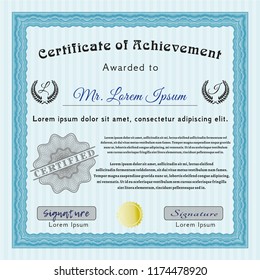Light blue Diploma template or certificate template. Easy to print. Detailed. Good design. 