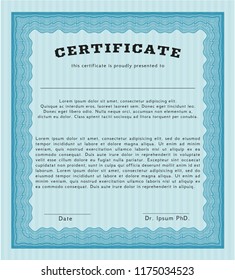 Light blue Diploma template or certificate template. Lovely design. Detailed. Complex background. 