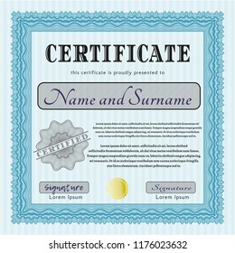 Light blue Diploma template or certificate template. Printer friendly. Excellent design. Vector illustration. 