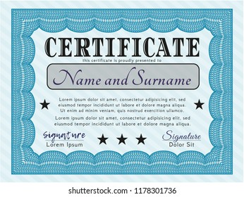 Light blue Diploma template or certificate template. Perfect design. Vector illustration. With complex background. 