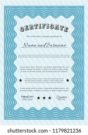 Light blue Diploma template or certificate template. Easy to print. Money design. Vector illustration. 