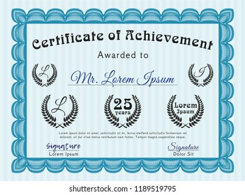 Light blue Diploma template or certificate template. Perfect design. With guilloche pattern and background. Customizable, Easy to edit and change colors. 