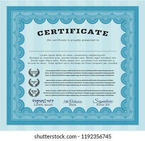 Light blue Diploma template or certificate template. With guilloche pattern. Money style design. Customizable, Easy to edit and change colors. 