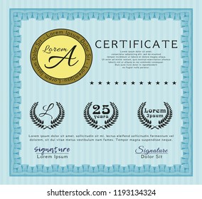 Light blue Diploma template or certificate template. Beauty design. Easy to print. Customizable, Easy to edit and change colors. 