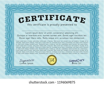 Light blue Diploma template or certificate template. With background. Customizable, Easy to edit and change colors. Cordial design. 