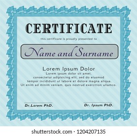 Light blue Diploma template or certificate template. Good design. Customizable, Easy to edit and change colors. With complex background. 