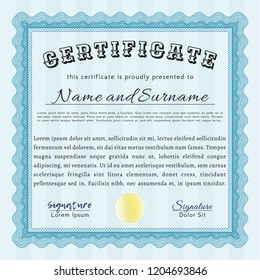 Light blue Diploma template or certificate template. Money Pattern. With guilloche pattern and background. Vector illustration. 