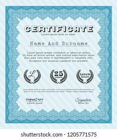 Light blue Diploma template or certificate template. Printer friendly. Artistry design. Customizable, Easy to edit and change colors. 