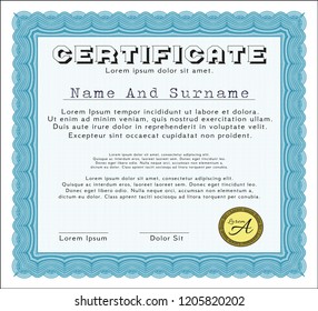 Light blue Diploma template or certificate template. Customizable, Easy to edit and change colors. With background. Money Pattern design. 
