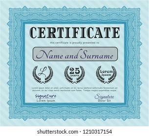 Light blue Diploma template or certificate template. Perfect design. With background. Customizable, Easy to edit and change colors. 