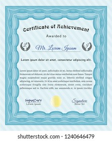 Light blue Diploma template or certificate template. Customizable, Easy to edit and change colors. With complex background. Money style design. 