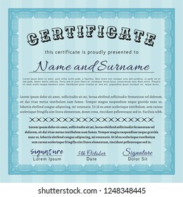 Light blue Diploma template or certificate template. Customizable, Easy to edit and change colors. With linear background. Retro design. 