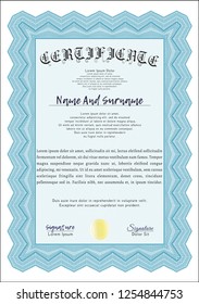 Light blue Diploma template or certificate template. With great quality guilloche pattern. Cordial design. Customizable, Easy to edit and change colors. 