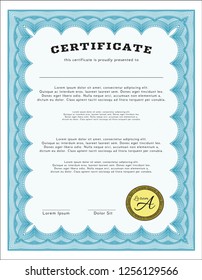 Light blue Diploma template or certificate template. Excellent design. Easy to print. Customizable, Easy to edit and change colors. 