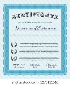 Light blue Diploma template or certificate template. Beauty design. Customizable, Easy to edit and change colors. Printer friendly. 