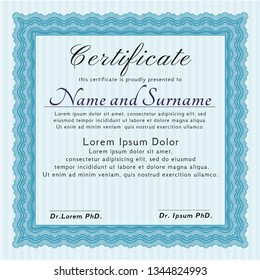 Light blue Diploma template or certificate template. Vector illustration. With background. Good design. 