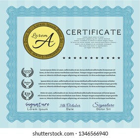 Light blue Diploma template or certificate template. Detailed. Complex background. Money design. 
