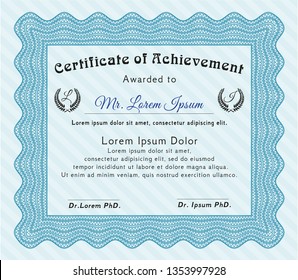 Light blue Diploma template or certificate template. With background. Vector illustration. Good design. 