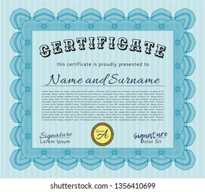 Light blue Diploma template or certificate template. Money Pattern. Customizable, Easy to edit and change colors. With linear background. 