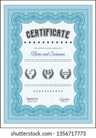 Light blue Diploma template or certificate template. Customizable, Easy to edit and change colors. Printer friendly. Sophisticated design. 