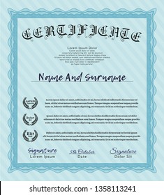 Light blue Diploma template or certificate template. With guilloche pattern and background. Customizable, Easy to edit and change colors. Excellent design. 