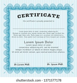 Light blue Diploma template or certificate template. With complex background. Sophisticated design. Vector illustration. 