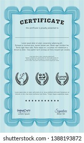 Light blue Diploma template or certificate template. With quality background. Detailed. Elegant design. 