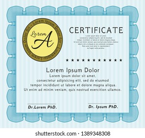 Light blue Diploma template or certificate template. Easy to print. Detailed. Lovely design. 