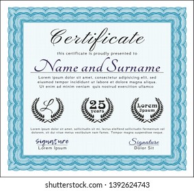 Light blue Diploma template or certificate template. Customizable, Easy to edit and change colors. Easy to print. Cordial design. 