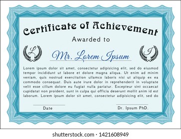 Light blue Diploma template or certificate template. Cordial design. Customizable, Easy to edit and change colors. Printer friendly. 