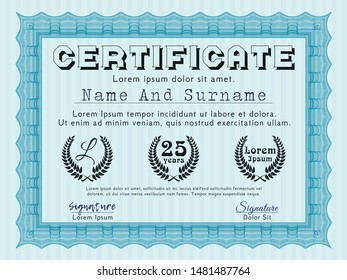Light blue Diploma template or certificate template. With quality background. Customizable, Easy to edit and change colors. Money Pattern design. 