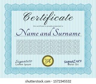 Light blue Diploma template or certificate template. Superior design. Customizable, Easy to edit and change colors. Printer friendly. 