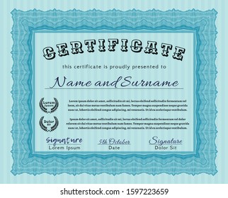 Light blue Diploma template or certificate template. With complex linear background. Excellent design. Customizable, Easy to edit and change colors. 