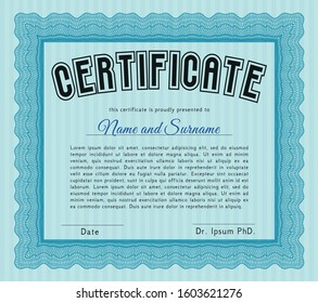 Light blue Diploma template or certificate template. Easy to print. Customizable, Easy to edit and change colors. Perfect design. 