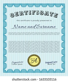 Light blue Diploma template or certificate template. Beauty design. With complex background. Customizable, Easy to edit and change colors. 